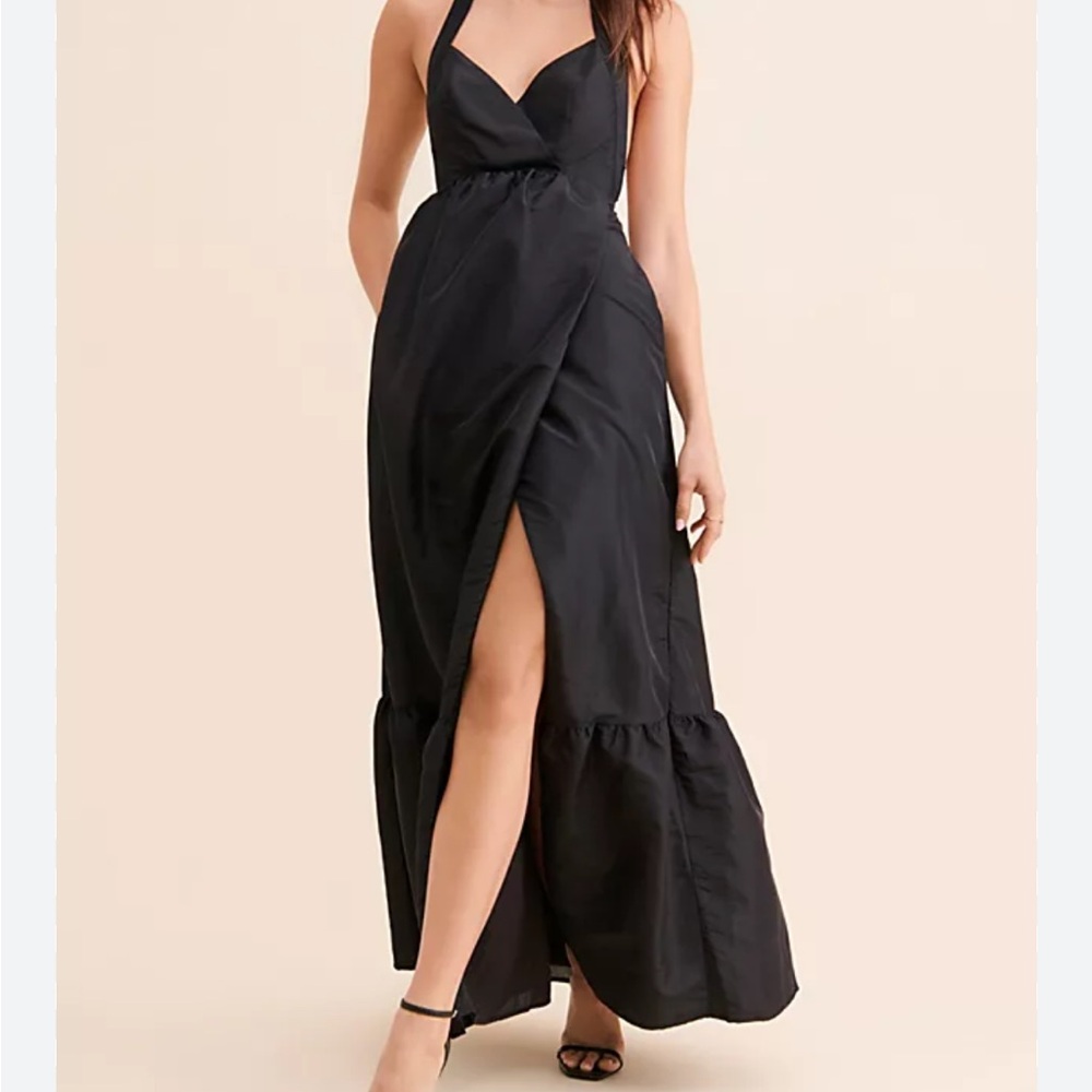 Free People Black Halter Maxi Dress with Front Slit